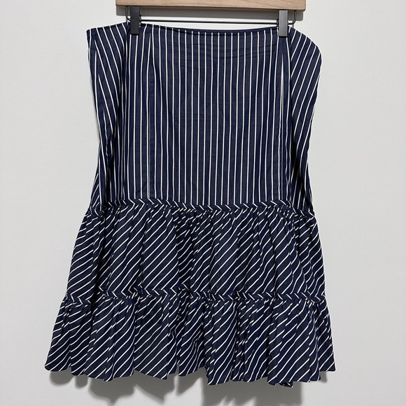 Lauren Ralph Lauren 100% Cotton Blue and White Striped Tiered midi Skirt - Picture 2 of 8